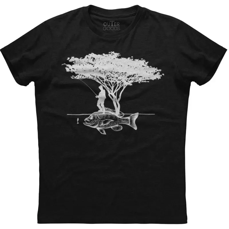 Fishing Hook - T-shirt Nera in Cotone da Uomo